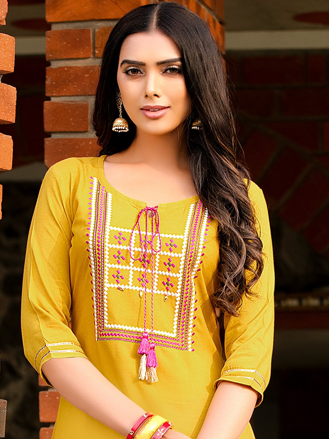 Buy Mustard Yellow Chanderi Kurta with Cotton Palazzo and Red Mulmul  Dupatta- Set of 3 online at Theloom | Designer kurti patterns, Kurta  designs, Saree designs